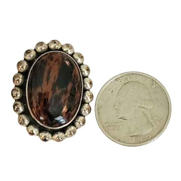 Sterling 925 Mexico Mahogany Obsidian Oval Clip On Earrings K49 - Picture 6 of 9